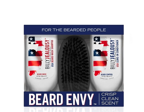 GIFT SET BEARD ENVY KIT CRISP CLEAN SCENT USA BEARD WASH SHAMPOO+USA BEARD CONTROL COND.+REINFORCED BORD BRISTLE BRUSH 2X 88ml/3oz